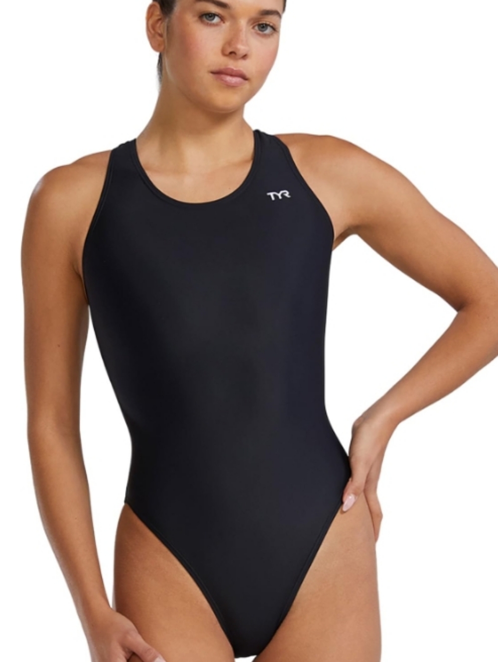 NWT TYR Maxfit Maxback One Piece Swimsuit Competitive Solid Black - Size 28/S
